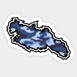 Lasqueti Island Silhouette in Blue Camouflage Pattern - Army Camo - Lasqueti Island Sticker